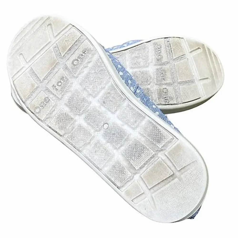 TOM'S Denim Blue & White Polka Dot Slip On Sneakers Shoes ~ Girls Size Y 13